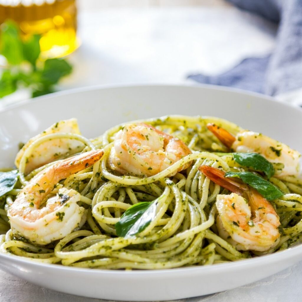 Pesto Shrimp with Spaghetti - 10 Quick and Easy Meals Using Kirkland Signature Basil Pesto Sauce from Costco